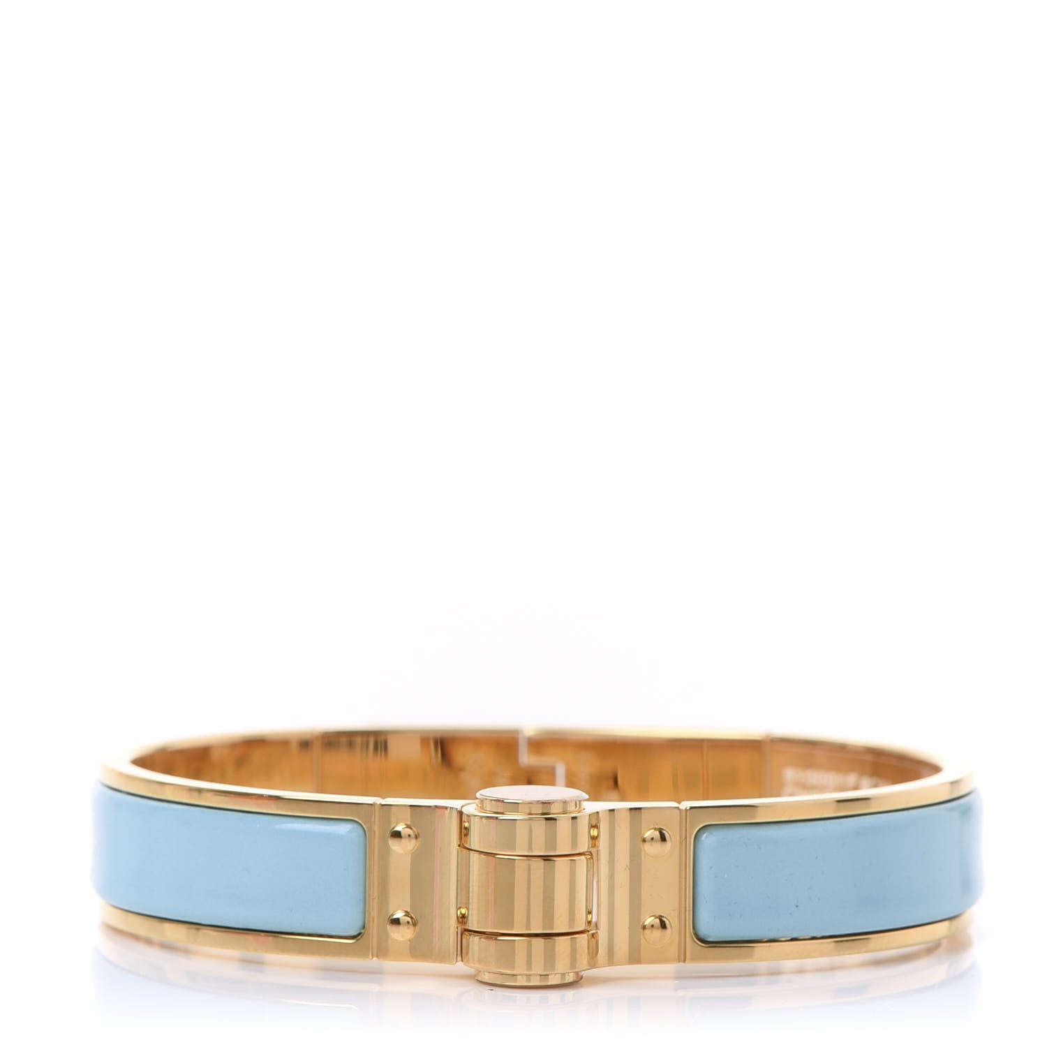 Hermes Enamel Charniere Uni Narrow Hinged Bracelet M Turquoise 1 of 6