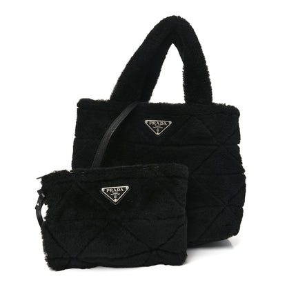 Prada Shearling Nappa Triangle Quilted Patchwork System Tote Black 3 of 10