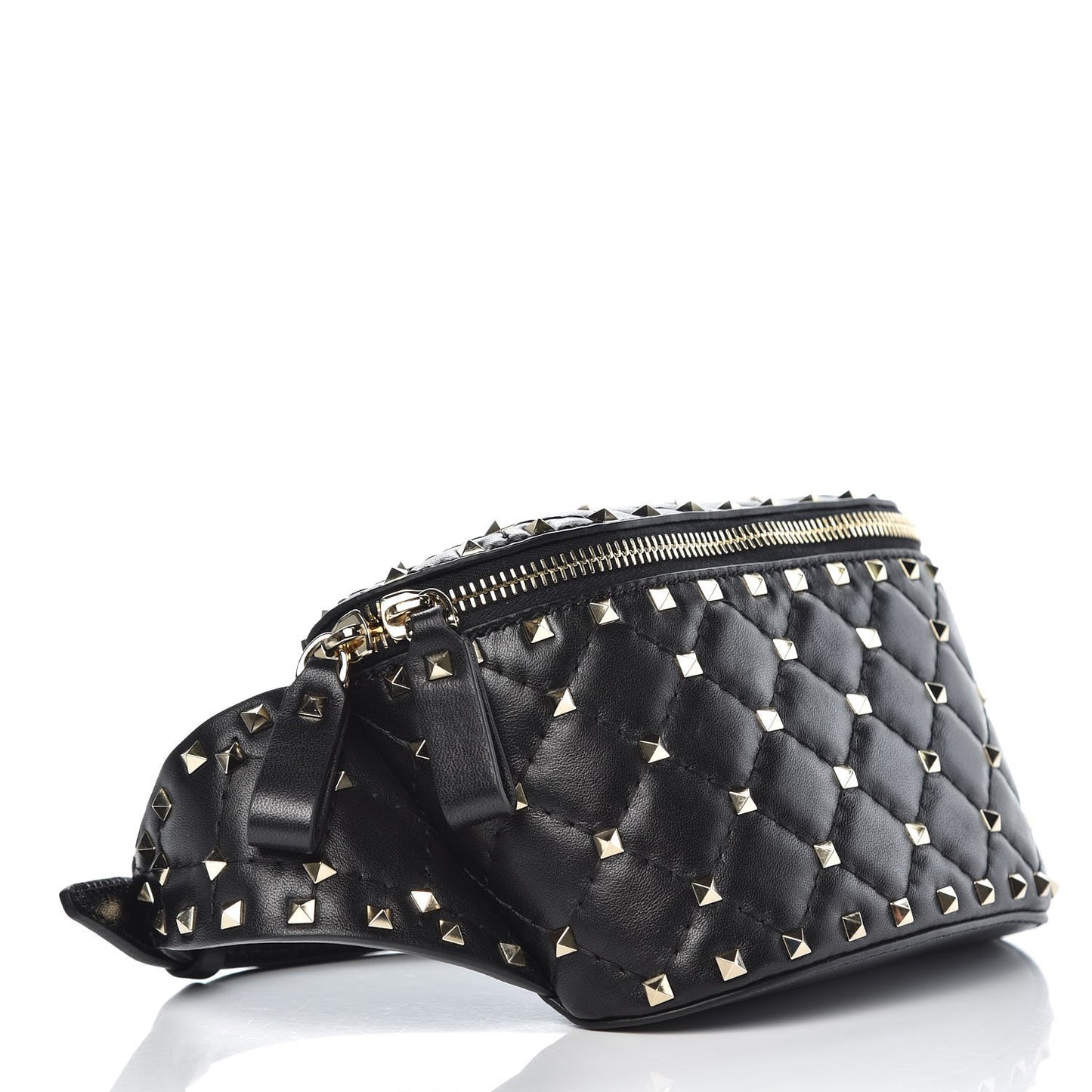 Lambskin Rockstud Spike Belt Bag 95 Black