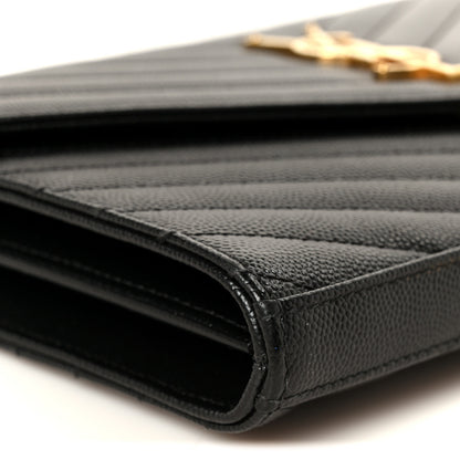 Saint Laurent Grain De Poudre Matelasse Chevron Monogram Chain Wallet Black 7 of 9