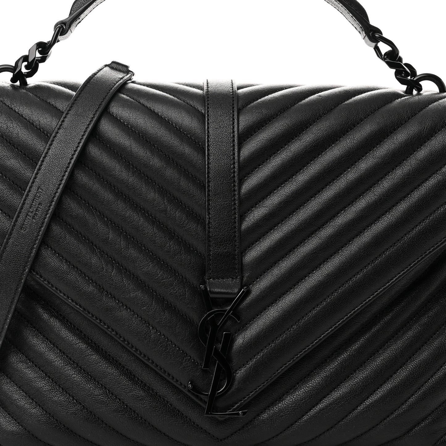 Sheepskin Matelasse Chevron Monogram Monochrome Large College Satchel Black