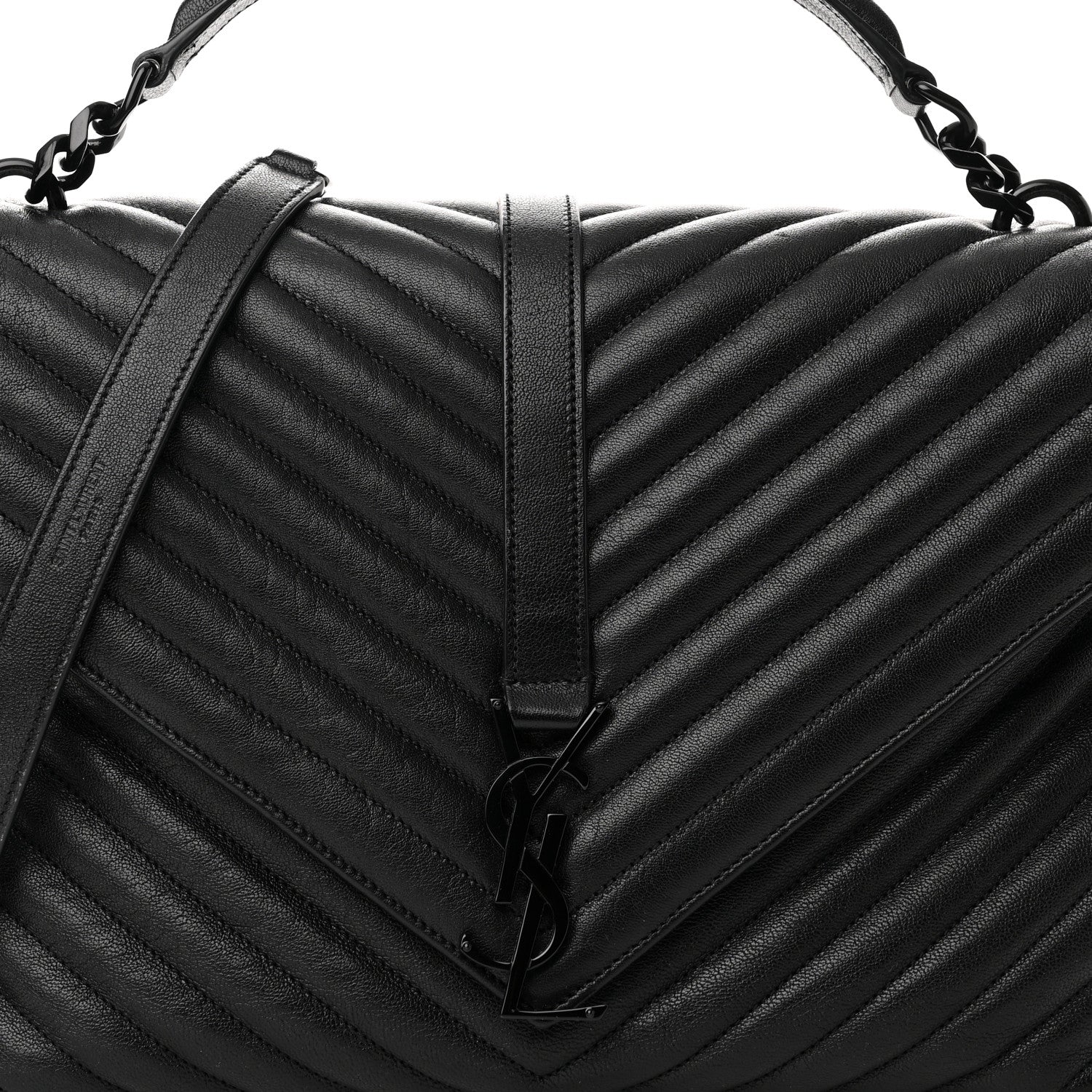 Saint Laurent Sheepskin Matelasse Chevron Monogram Monochrome Large College Satchel Black 9 of 14