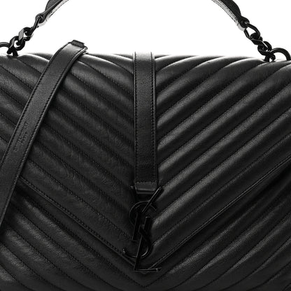 Saint Laurent Sheepskin Matelasse Chevron Monogram Monochrome Large College Satchel Black 9 of 14