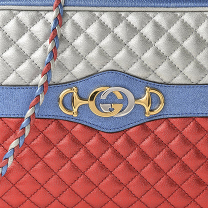 Gucci Laminated Nappa Trapuntata Small Zumi Shoulder Bag Rosso Marine Argento 10 of 10