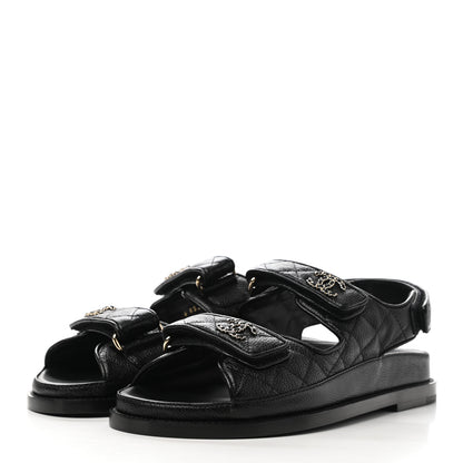 Chanel Grained Calfskin Velcro Dad Sandals 37 Black 3 of 9