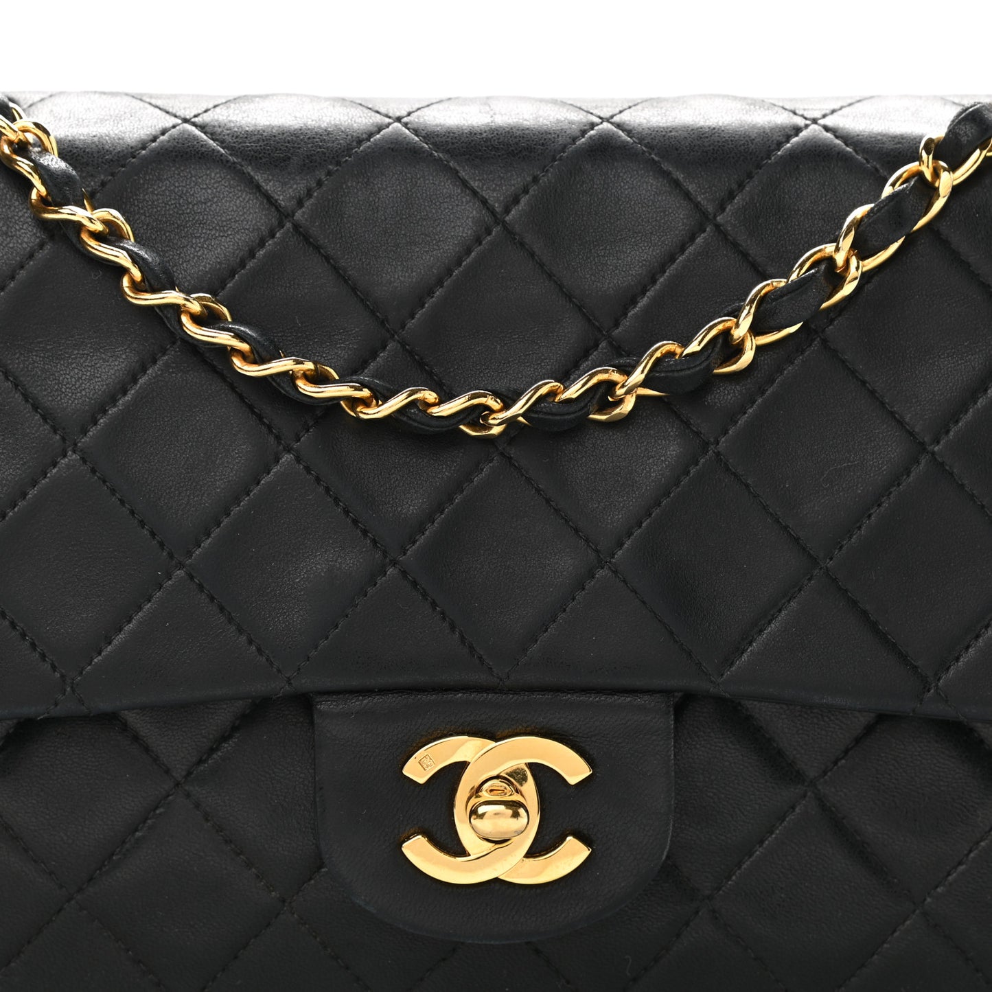 Lambskin Quilted Medium Double Flap Black