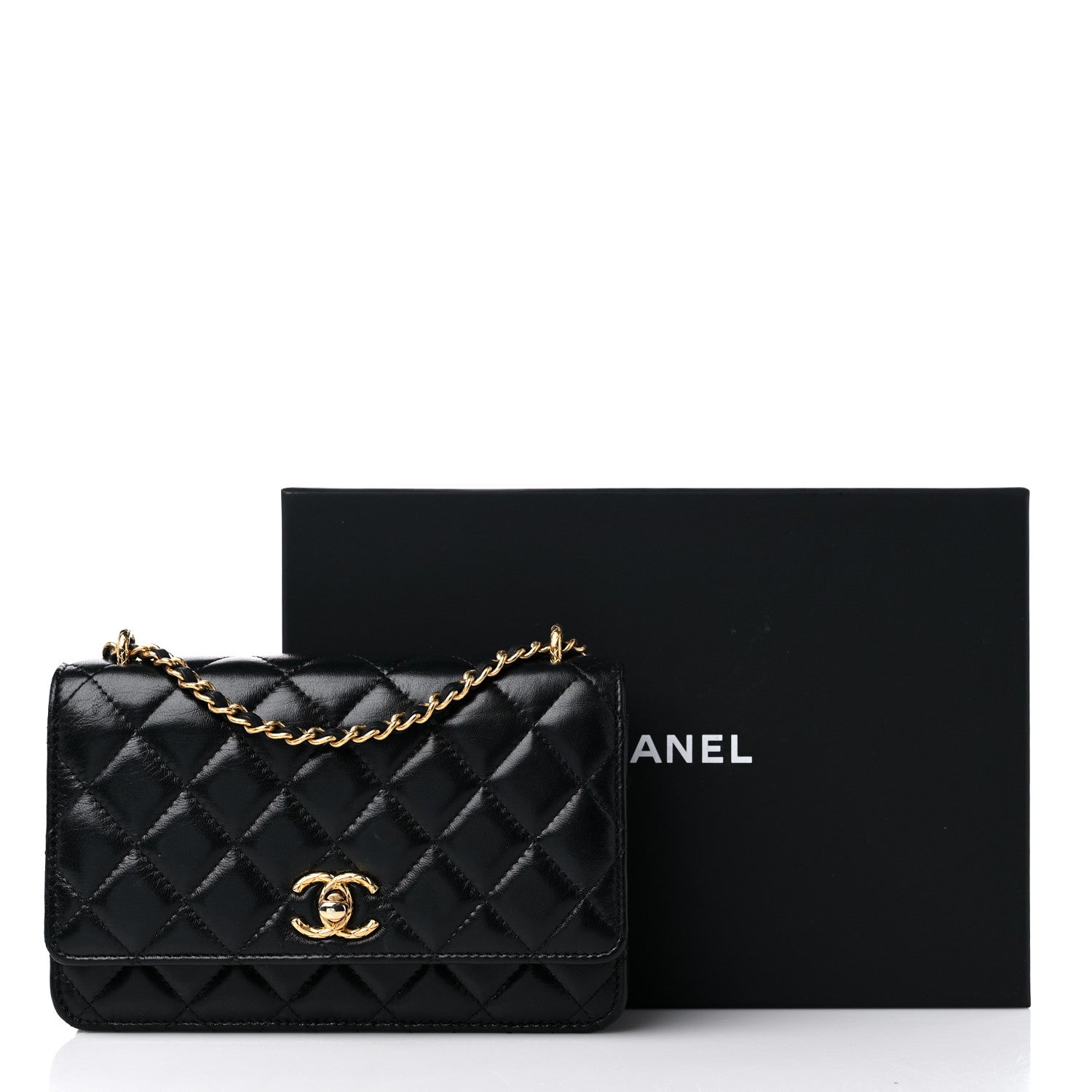 Chanel Shiny Lambskin Quilted Dynasty Wallet On Chain WOC Black 15 of 15