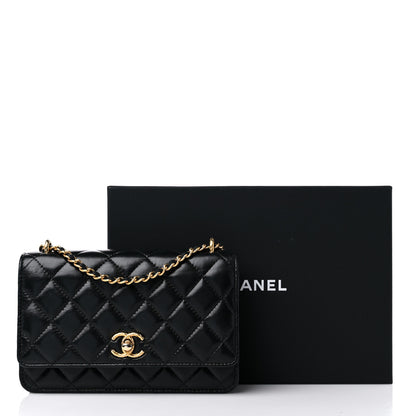 Chanel Shiny Lambskin Quilted Dynasty Wallet On Chain WOC Black 15 of 15
