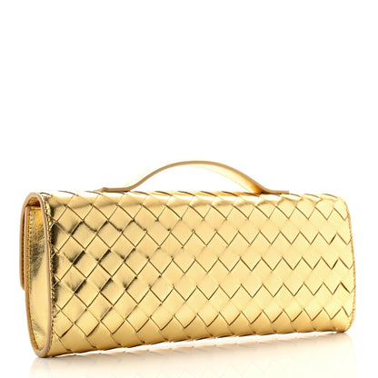 Bottega Veneta Metallic Lambskin Intrecciato Long Andiamo Top Handle Clutch Gold 3 of 7