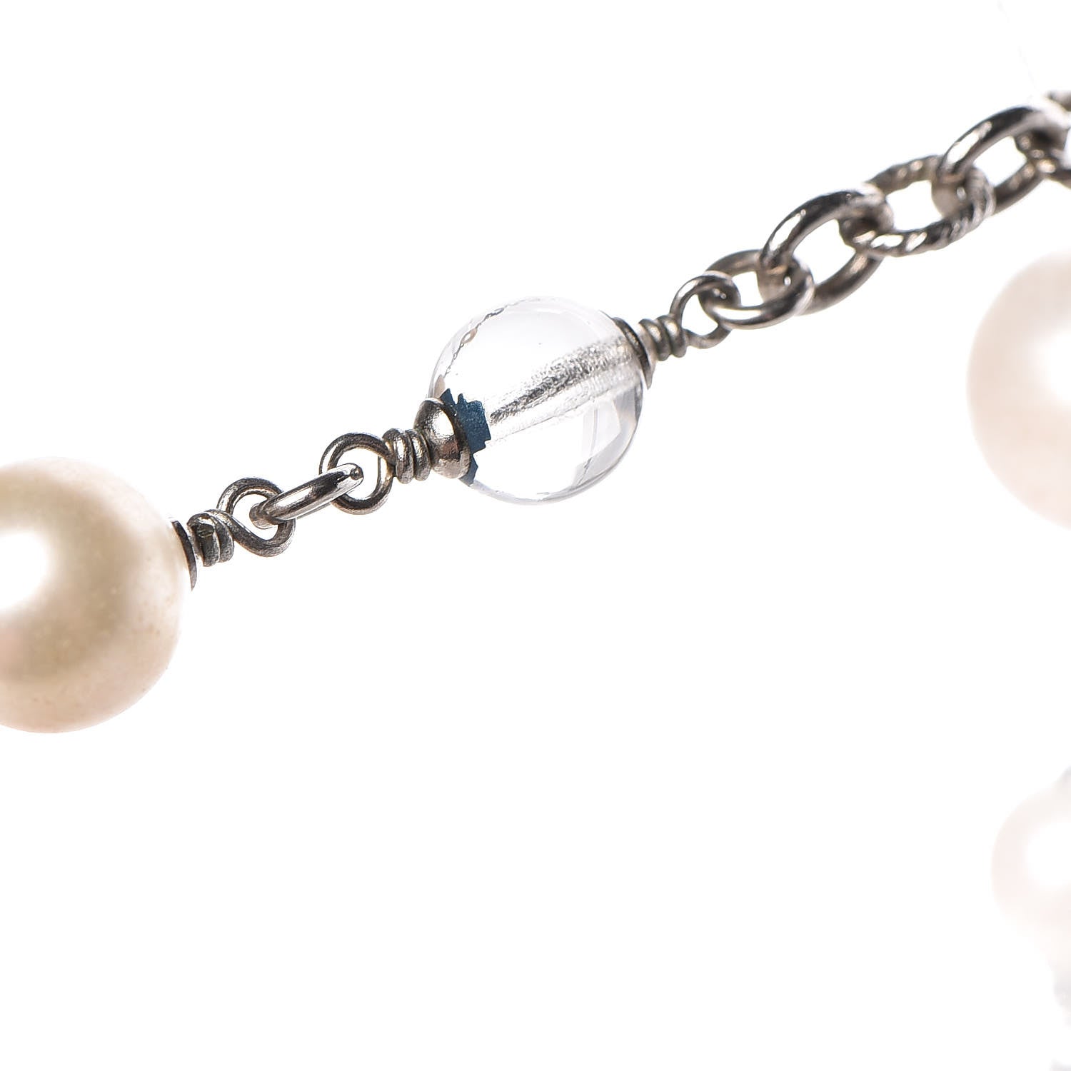 Chanel Pearl Beaded CC Long Necklace Navy Silver 8 of 8