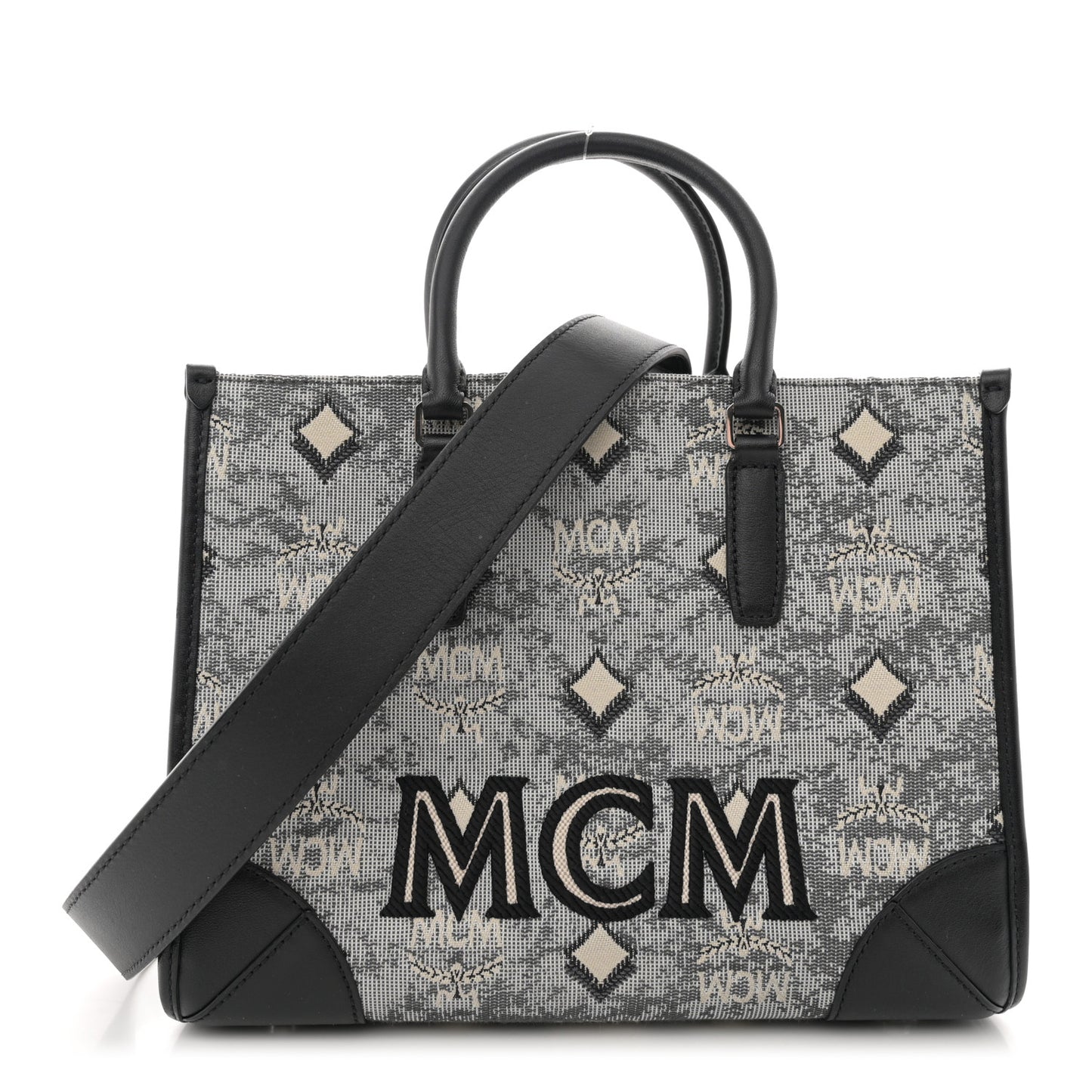 Vintage Jacquard Monogram Small Munchen Tote Grey