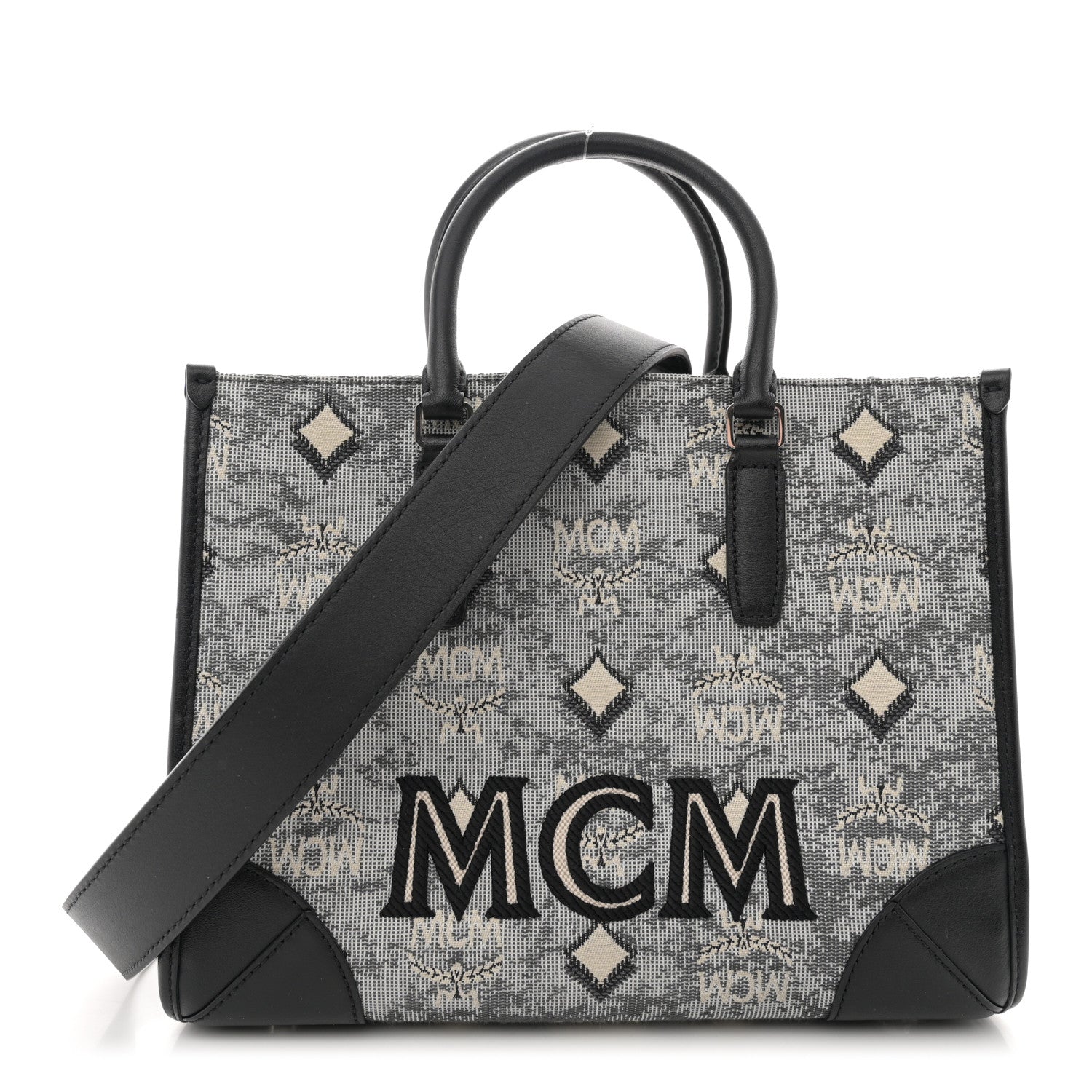 MCM Vintage Jacquard Monogram Small Munchen Tote Grey 1 of 13