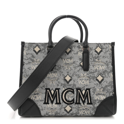 MCM Vintage Jacquard Monogram Small Munchen Tote Grey 1 of 13