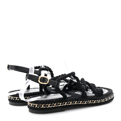 Chanel Lambskin Cord Chain CC Sandals 37 Black 5 of 9