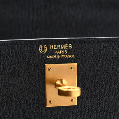 Hermes Chevre Mysore Bi-Color Horseshoe Kelly Sellier 25 Black Ambre 6 of 9