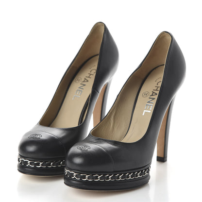 Chanel Calfskin CC Cap Toe Platform Chain Pumps 37 Black 3 of 8