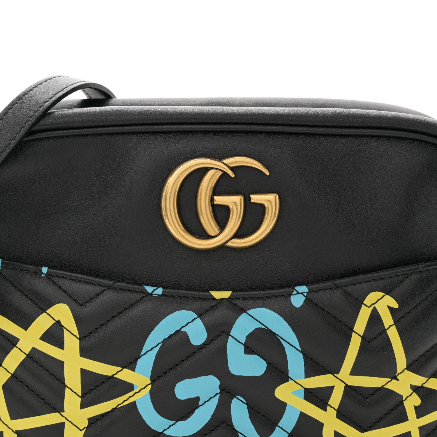 Gucci Calfskin Matelasse GucciGhost Medium GG Marmont Chain Shoulder Bag Black New Acquamarine 9 of 11