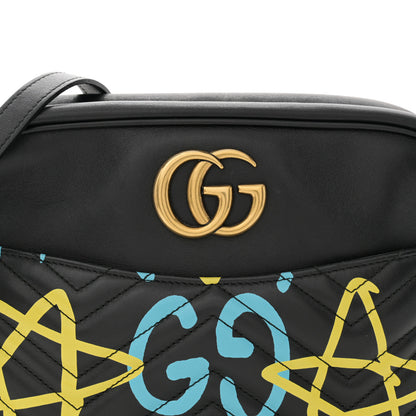 Gucci Calfskin Matelasse GucciGhost Medium GG Marmont Chain Shoulder Bag Black New Acquamarine 9 of 11