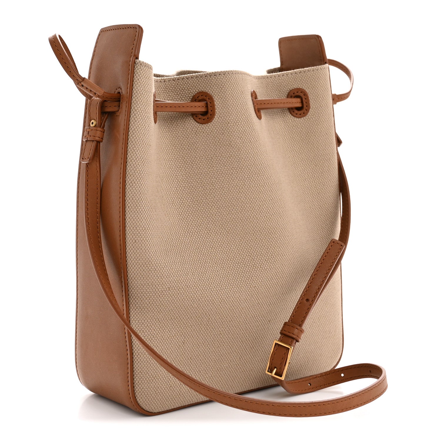 Saint Laurent Canvas Calfskin Small Bucket Bag Desert Dust Brick 3 of 12