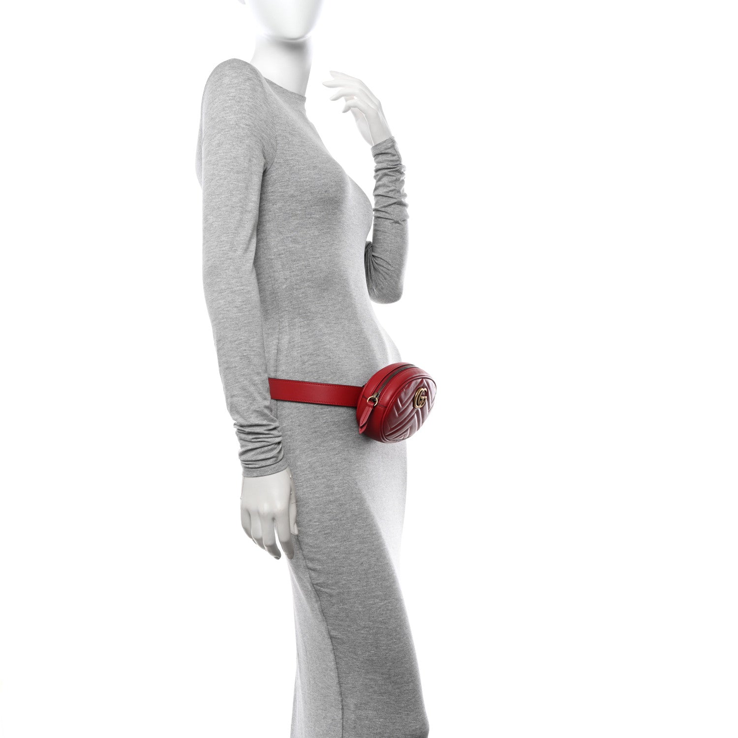 Gucci Calfskin Matelasse GG Marmont Belt Bag 85 34 Hibiscus Red 2 of 11