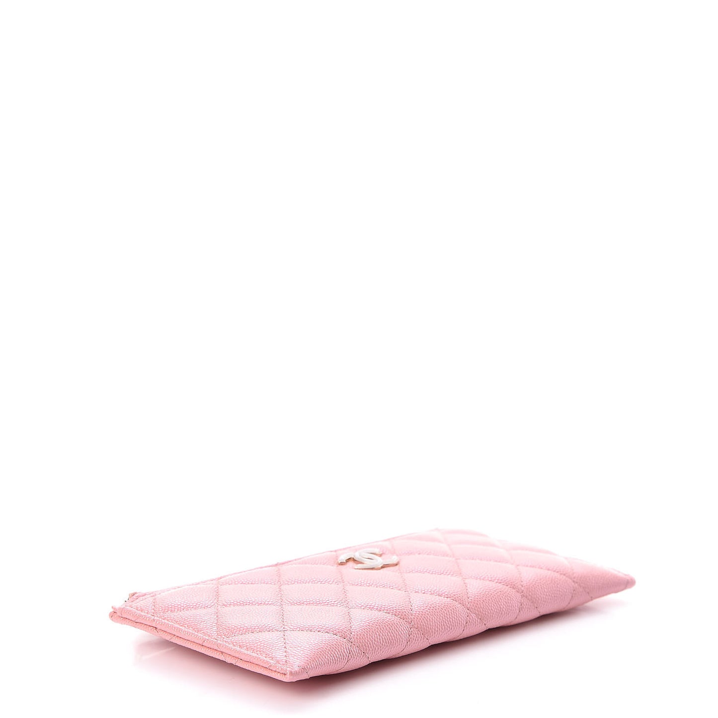 Iridescent Caviar Quilted Classic Zip Pouch Pink