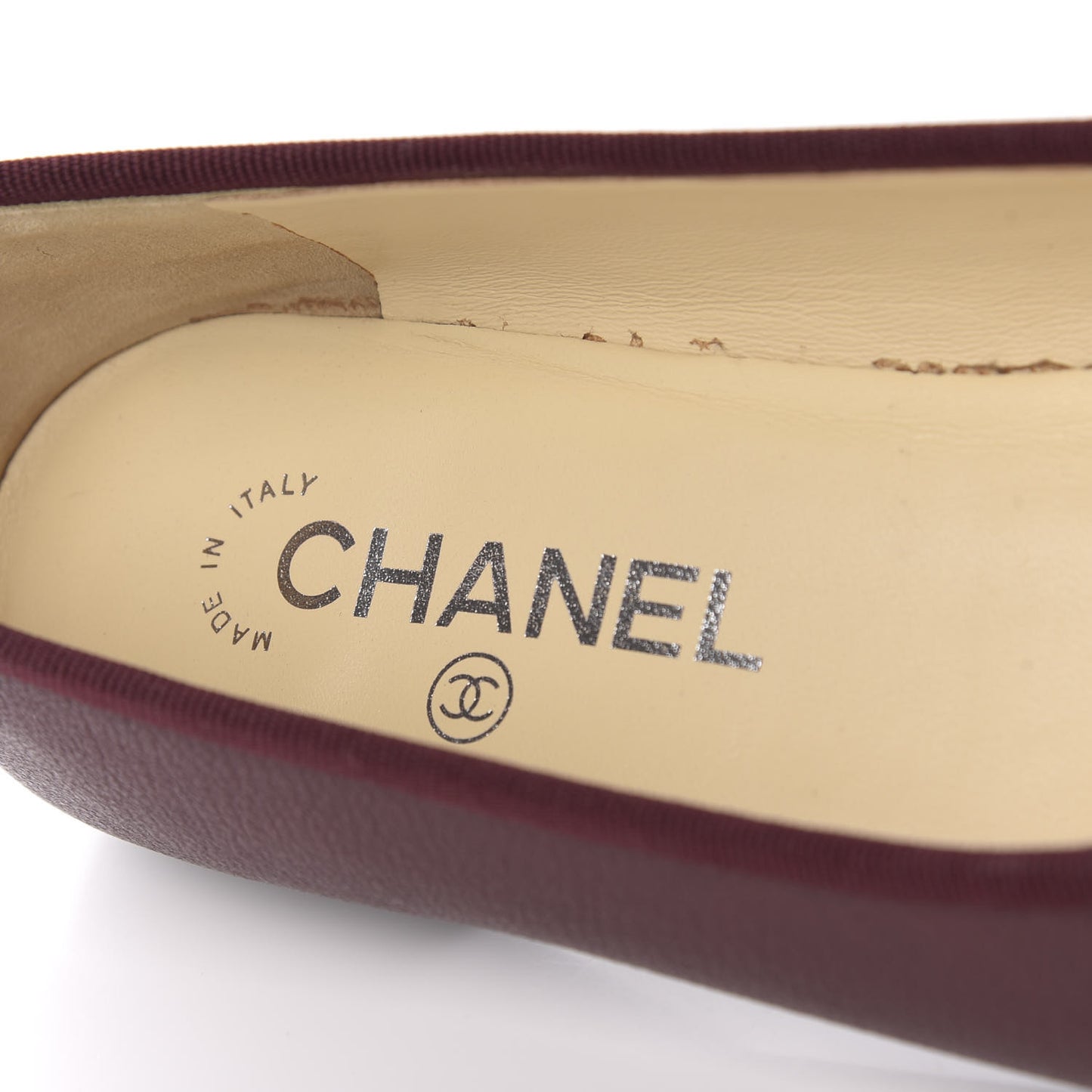 Goatskin Patent Cap Toe CC Ballerina Flats 39 Burgundy