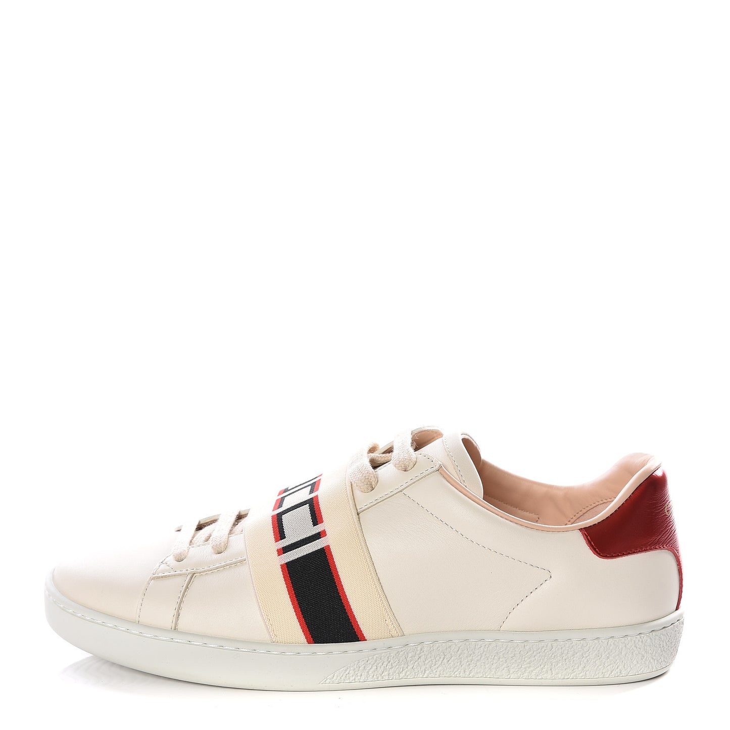 Calfskin Stripe Womens New Ace Sneakers 38 New Mystic White Ecru Red Flame