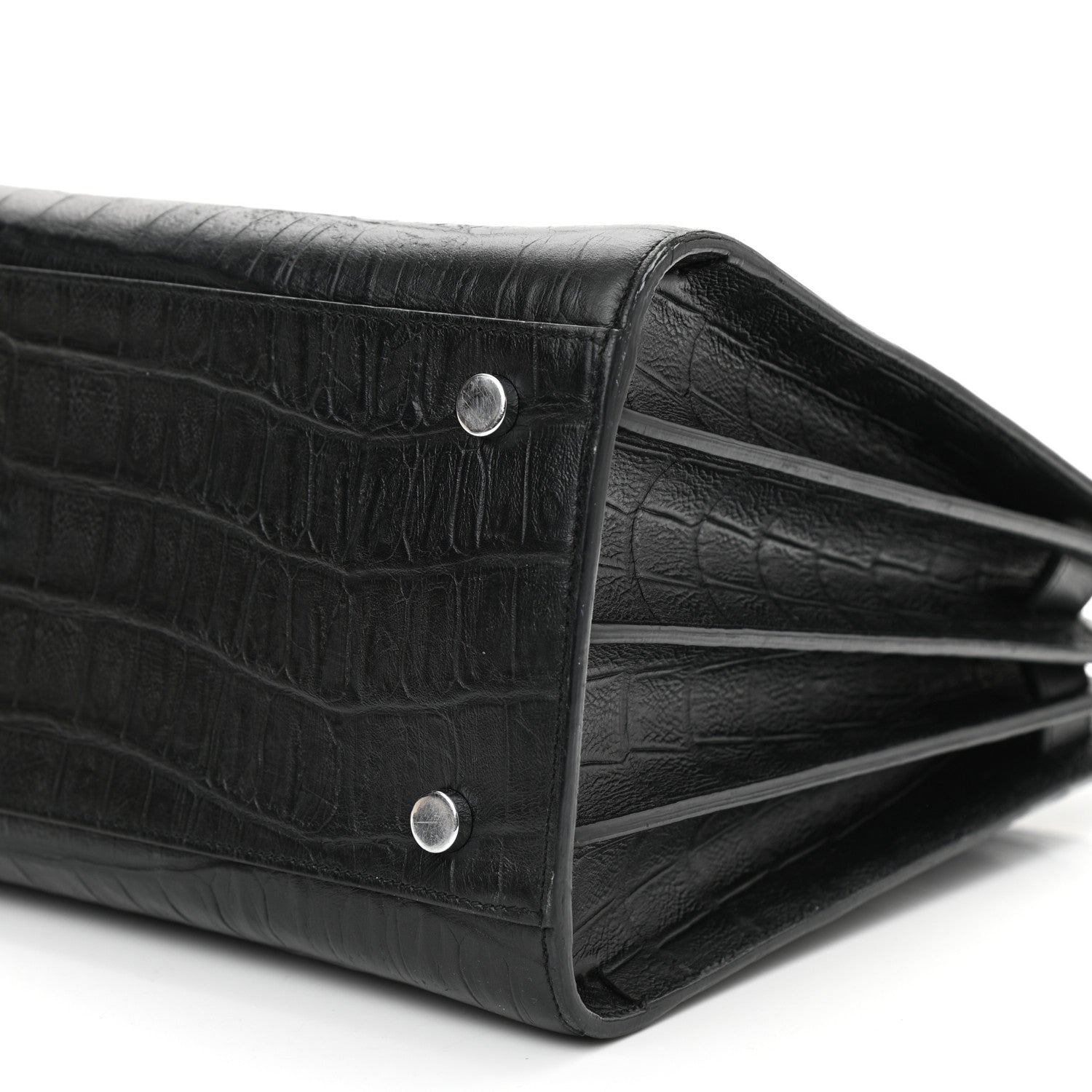 Saint Laurent Calfskin Crocodile Embossed Small Sac de Jour Black 10 of 11