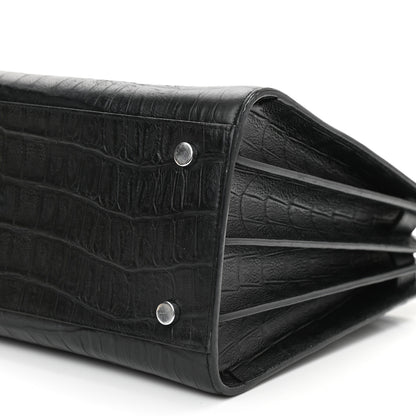 Saint Laurent Calfskin Crocodile Embossed Small Sac de Jour Black 10 of 11