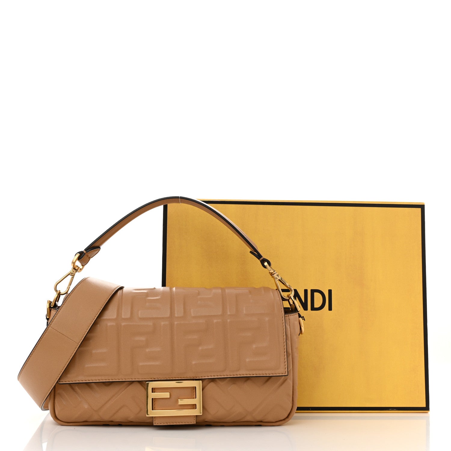 Fendi Nappa FF 1974 Embossed Baguette Miele Scuro 11 of 11