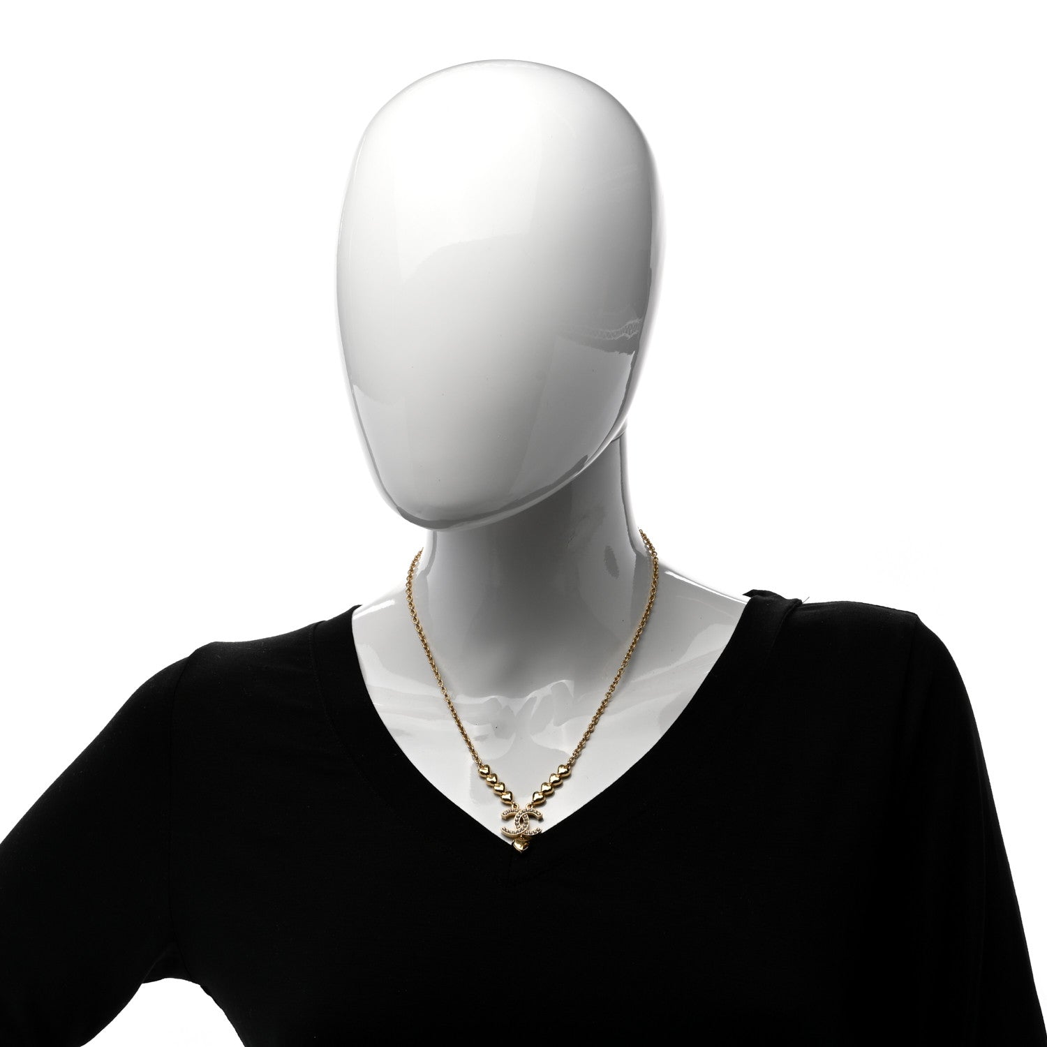 Chanel Crystal CC Heart Link Pendant Necklace Gold 2 of 4