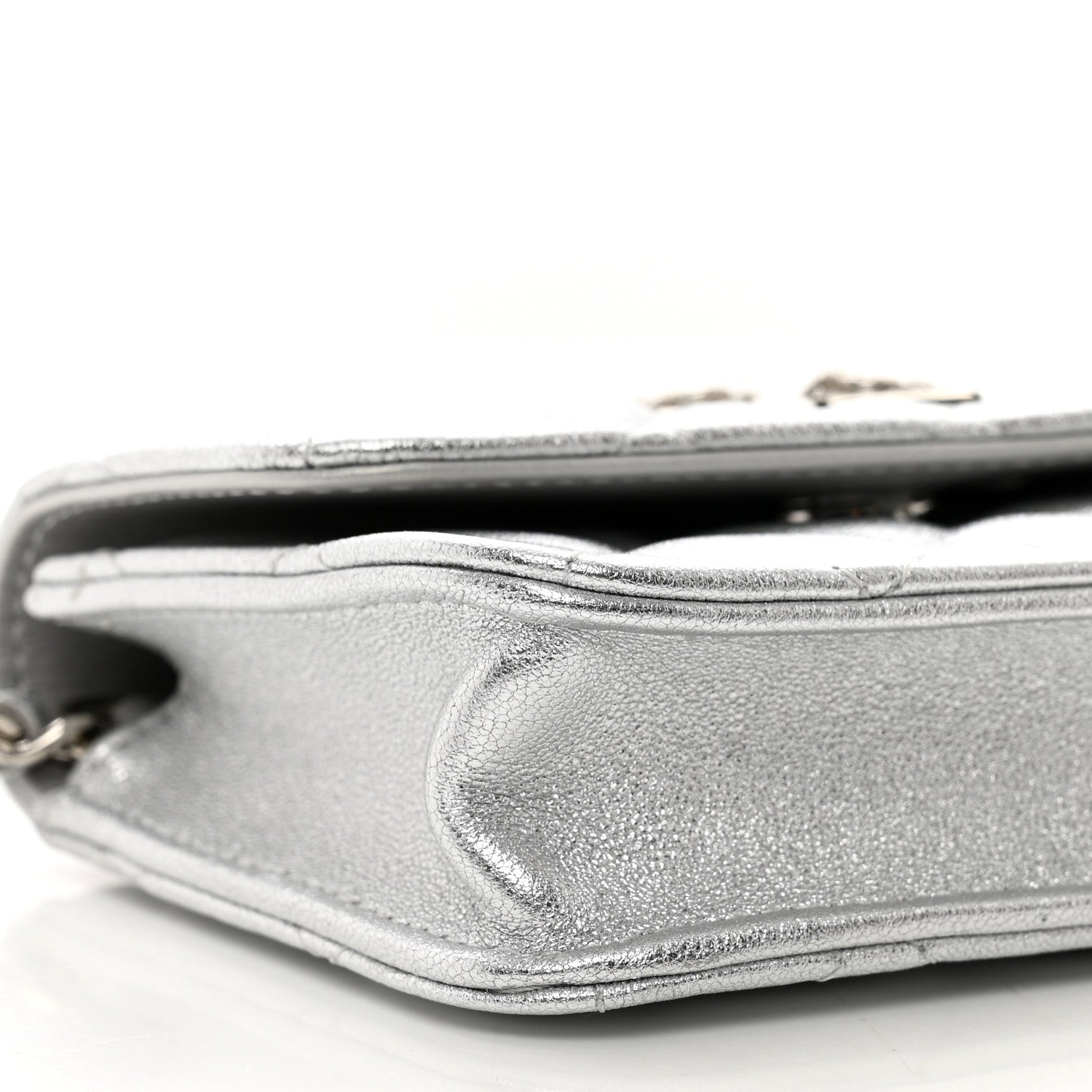 Chanel Metallic Goatskin Quilted Crystal CC Walk Of Fame Clutch With Chain Silver 10 of 12