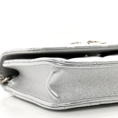 Chanel Metallic Goatskin Quilted Crystal CC Walk Of Fame Clutch With Chain Silver 10 of 12