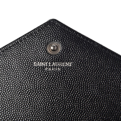 Saint Laurent Grain De Poudre Matelasse Chevron Monogram Chain Wallet Black 6 of 8