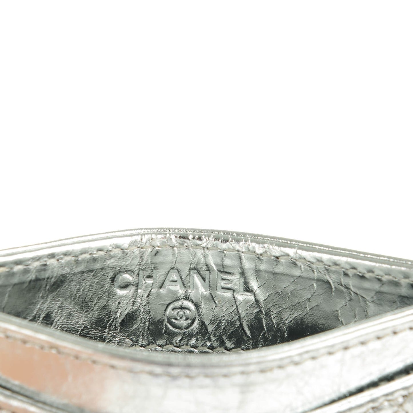 Metallic Aged Calfskin Quilted Reissue Card Holder Silver