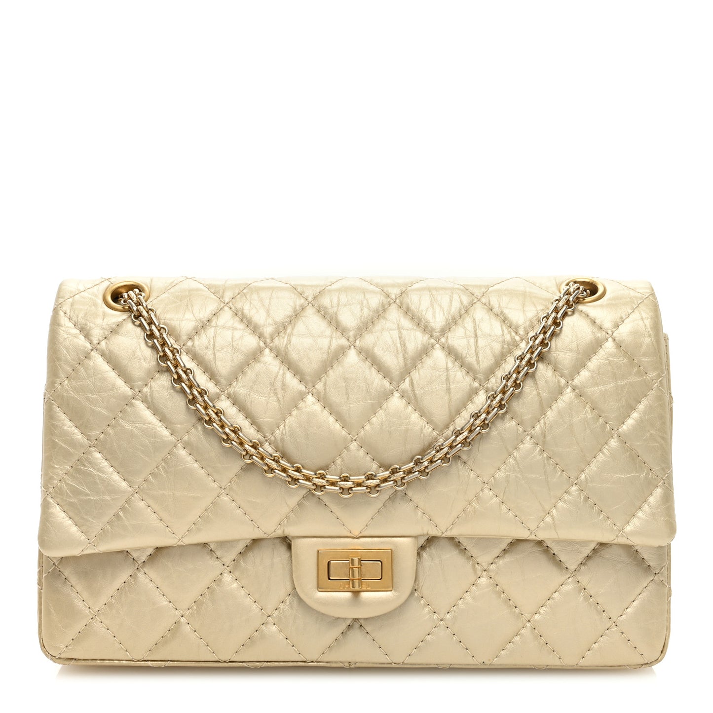 Metallic Aged Calfskin Quilted 2.55 Reissue 226 Flap Pale Gold