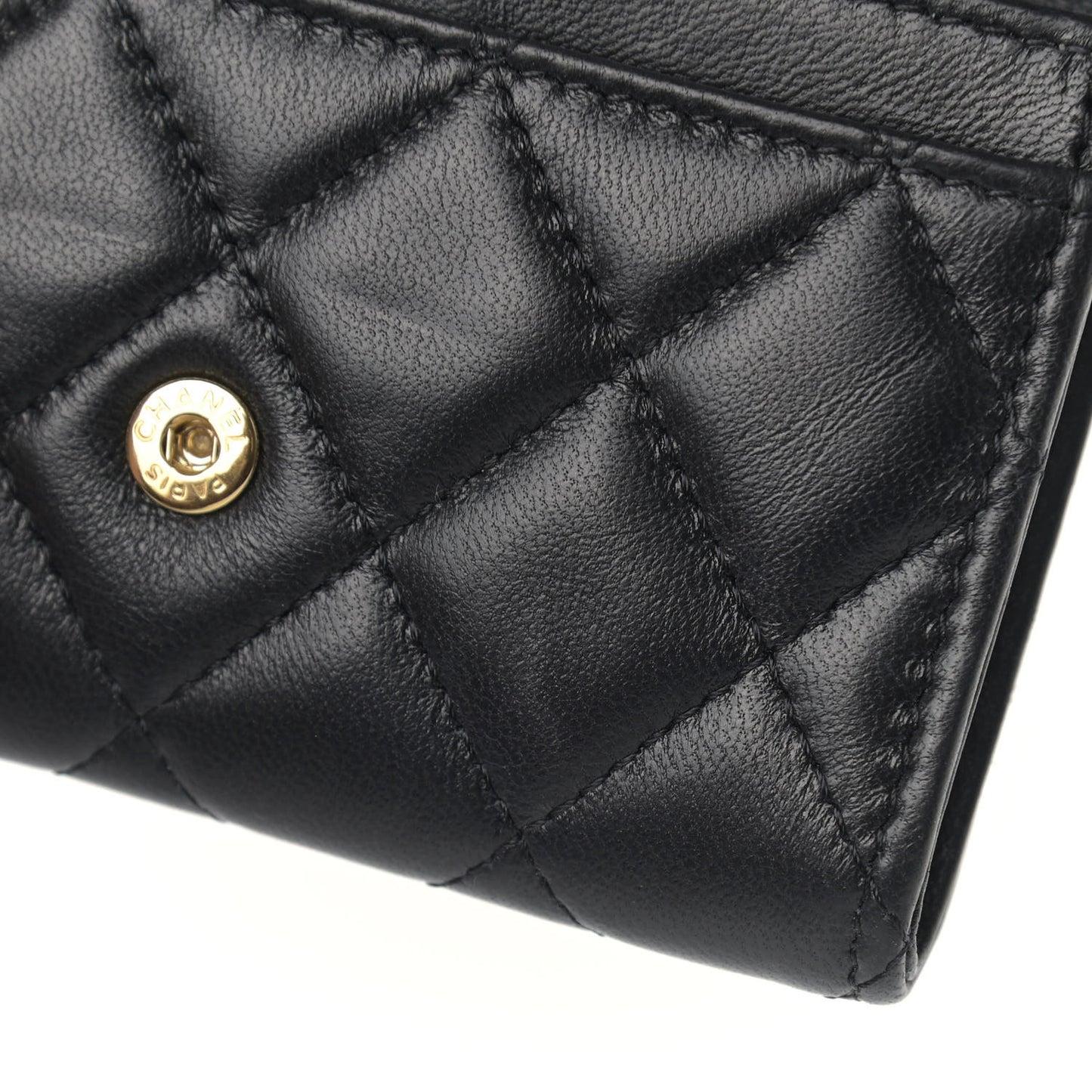 Lambskin Quilted Flap Card Holder Black