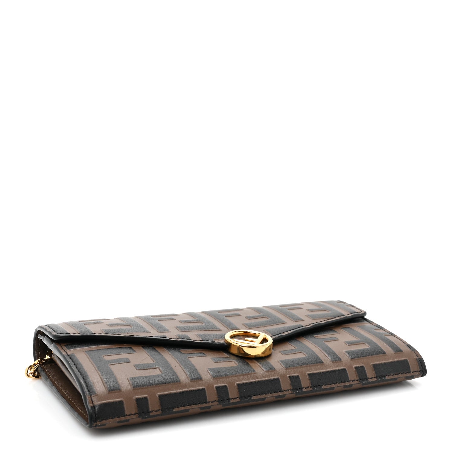 Fendi Vitello Soft F is Fendi Bi-Color FF 1974 Embossed Continental Envelope Wallet On Chain Maya Black 5 of 14