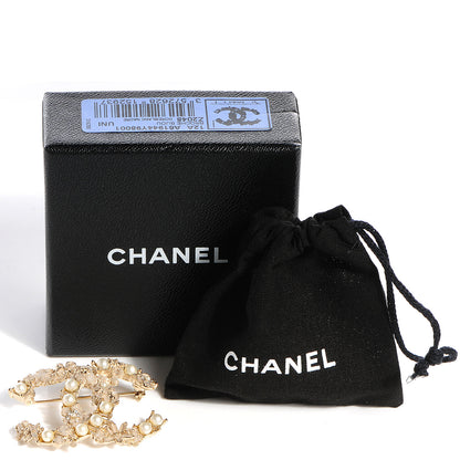 Chanel Pearl Crystal Mother of Pearl CC Flower Brooch Gold 6 of 6