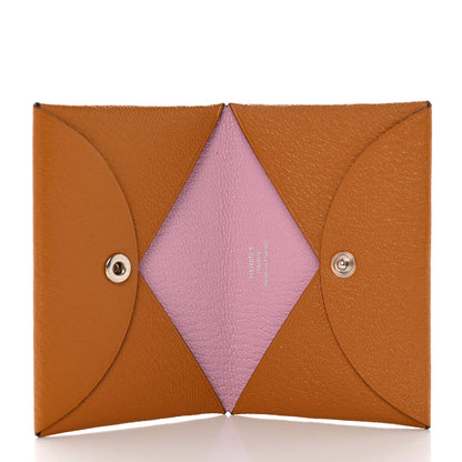 Hermes Chevre Mysore Verso Calvi Card Case Caramel Rose Sakura 5 of 8