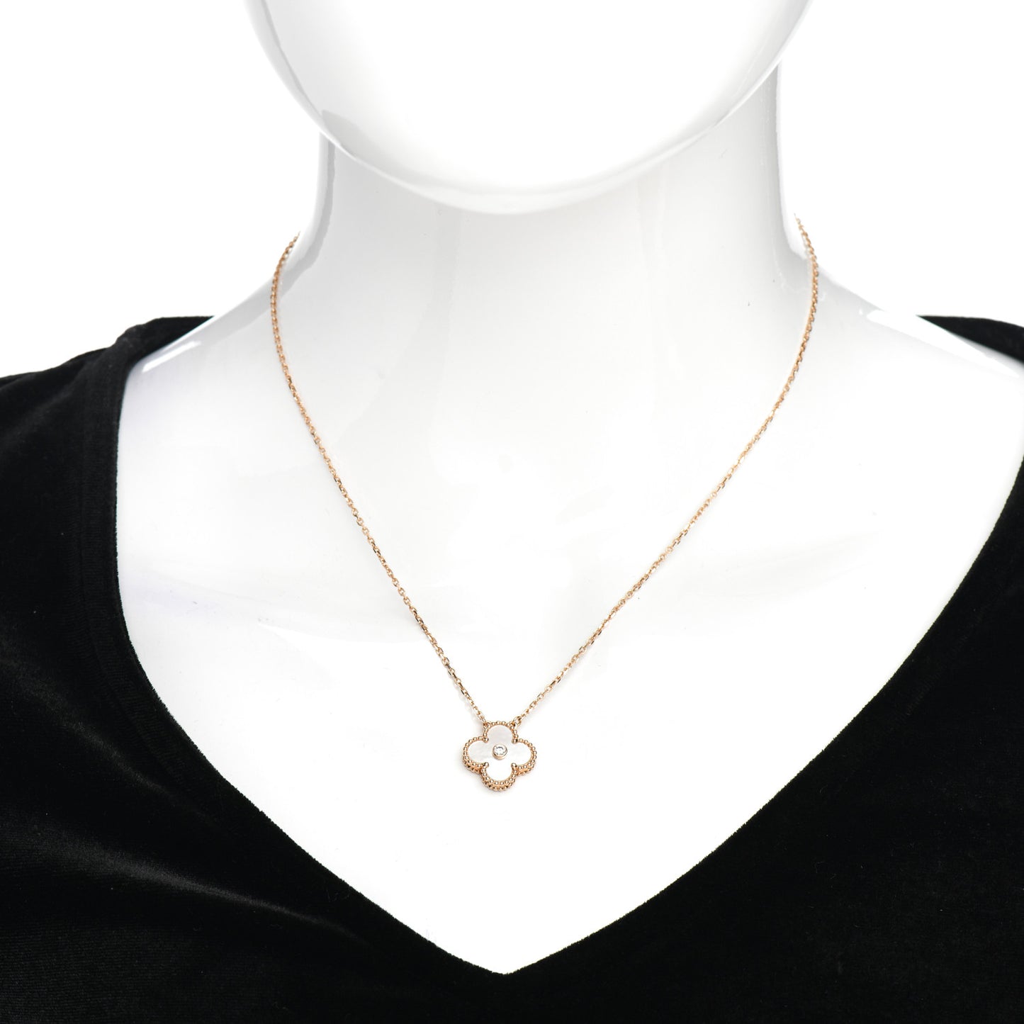 18K Rose Gold Diamond Mother of Pearl Vintage Alhambra Pendant Necklace