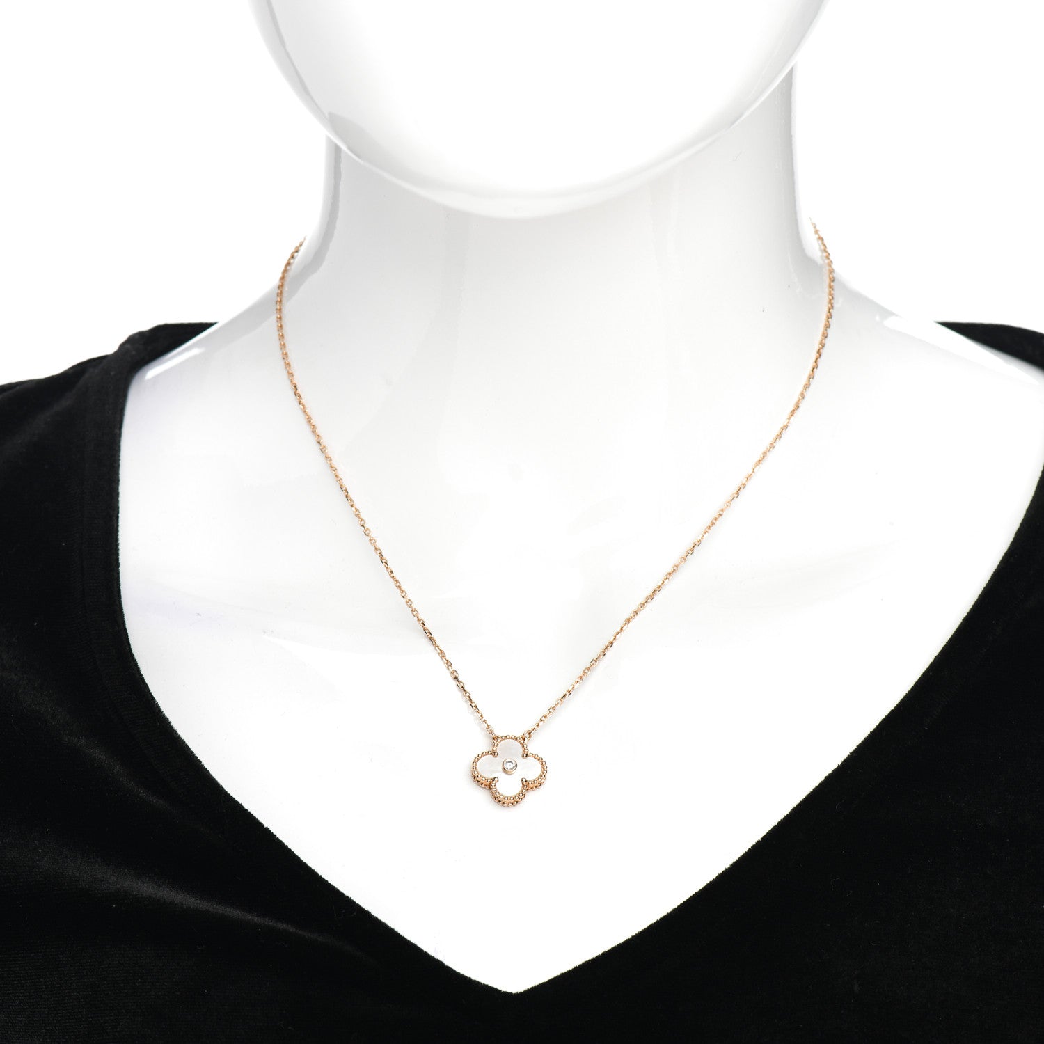 Van Cleef & Arpels 18K Rose Gold Diamond Mother of Pearl Vintage Alhambra Pendant Necklace 2 of 4