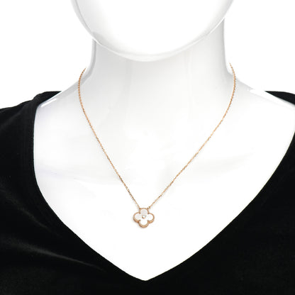 Van Cleef & Arpels 18K Rose Gold Diamond Mother of Pearl Vintage Alhambra Pendant Necklace 2 of 4