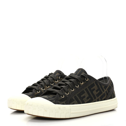 Fendi Fabric Jacquard FF Womens Domino Low Top Sneakers 40 Tobacco 3 of 8