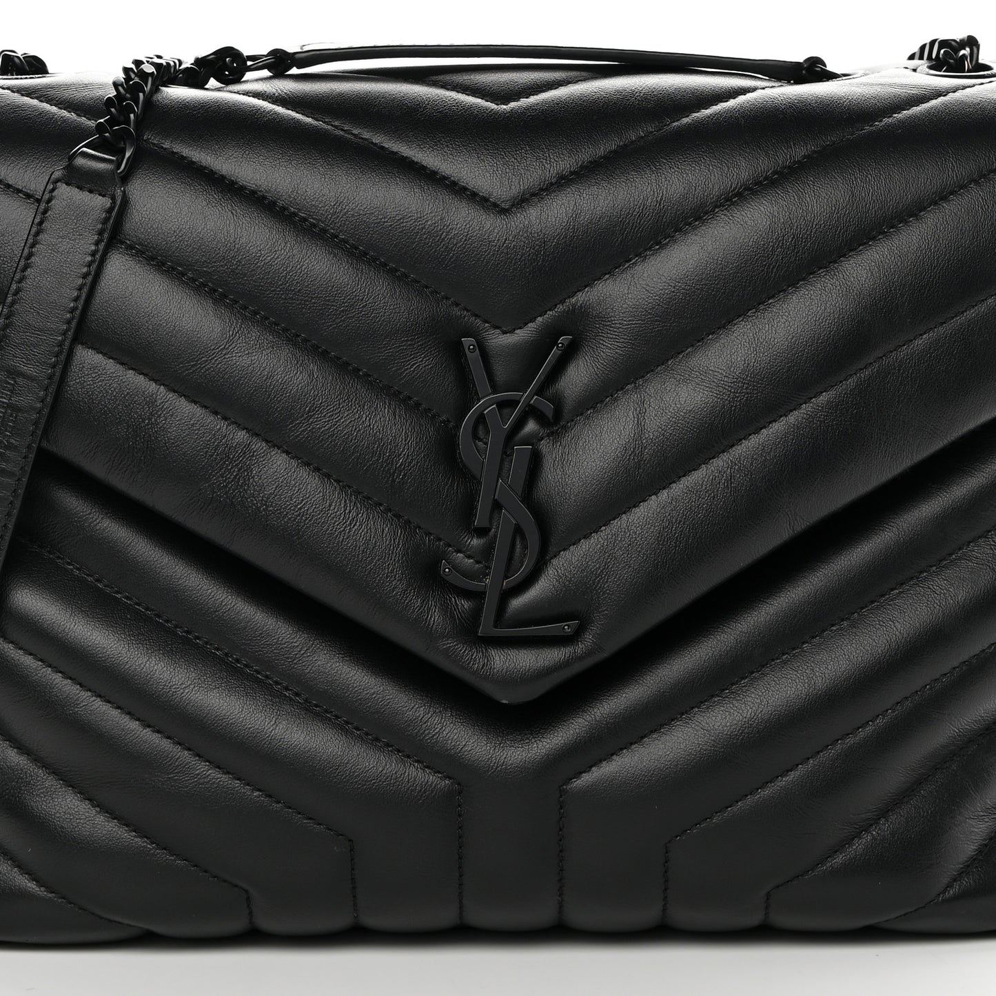 Calfskin Y Quilted Monogram Monochrome Medium Loulou Chain Satchel Black