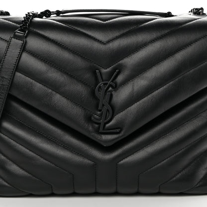 Saint Laurent Calfskin Y Quilted Monogram Monochrome Medium Loulou Chain Satchel Black 8 of 14