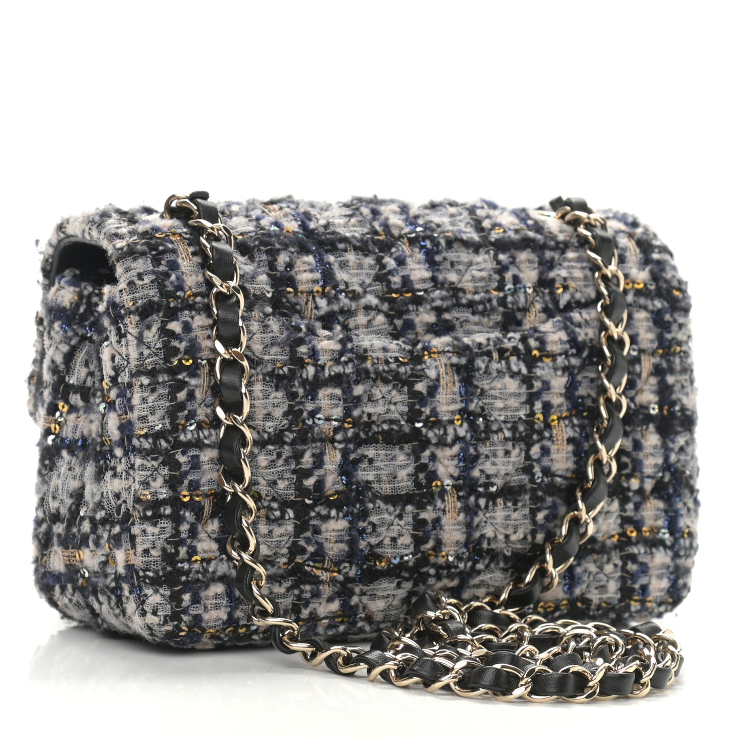 Glittered Tweed Quilted Mini Rectangular Flap Navy Blue