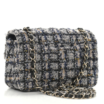 Chanel Glittered Tweed Quilted Mini Rectangular Flap Navy Blue 2 of 9