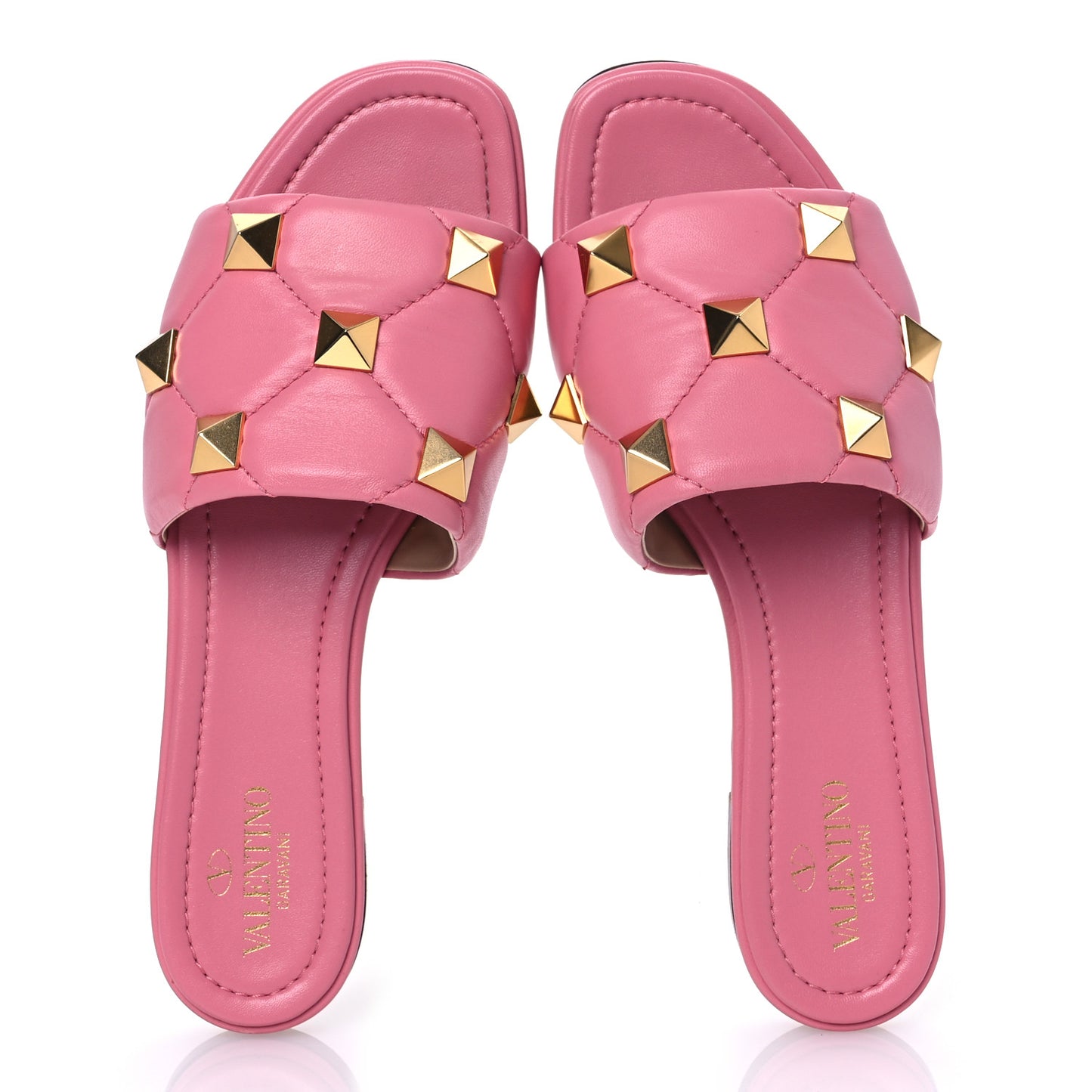 Nappa Roman Stud Flat Slide Sandals 39.5 Flaming Pink