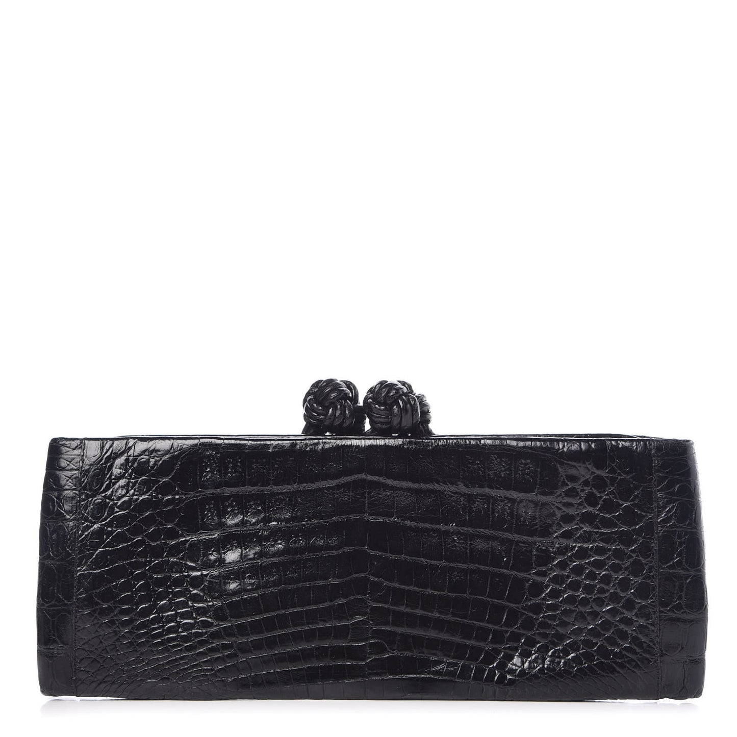 Glossy Crocodile Knot Top Clutch Black